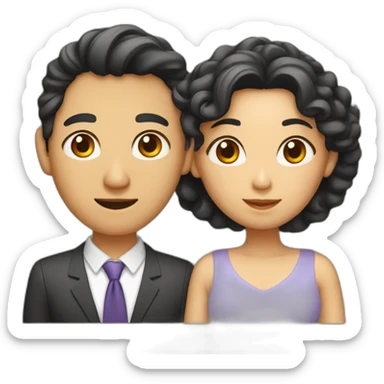 a couple (1st asian woman and 2nd man with curles) sticker