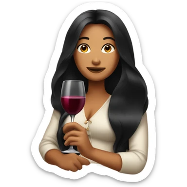 Tanned woman with long black hair drinking wine  sticker