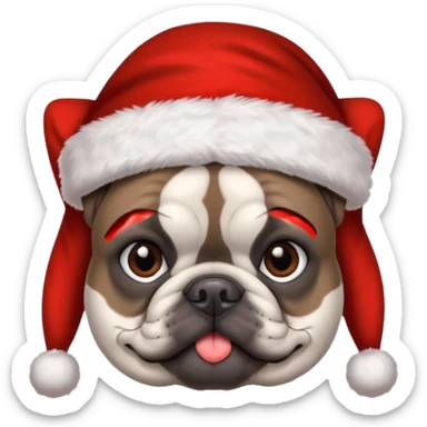 brunette woman with a dark grey French bulldog both wearing Santa sticker