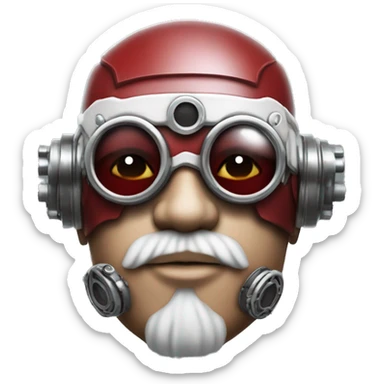 Red skin and white goatee male cyborg head with silver steampunk goggles sticker