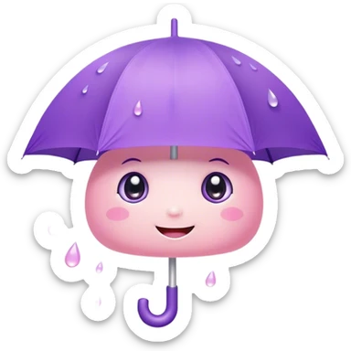Cute Kawaii Umbrella, small and cute, soft pastel pink and purple, tiny rain droplets smiling down, a chubby round handle, big sparkling eyes full of joy! sticker