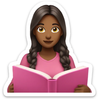 a brunette girl reading a pink book  sticker
