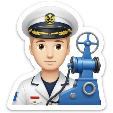 Russian sailor with captain hat operating a winch on oceanography research vessel sticker