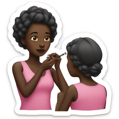 Dark skin girl putting on make up  sticker