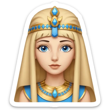 Cleopatra vestita da faraone con il cappello da faraone ma con gli occhi azzurri e i capelli lunghi biondi non troppo chiari sticker