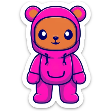 cute bearbrick collectible toy figure wearing a vibrant pink balaclava, blocky bear design sticker