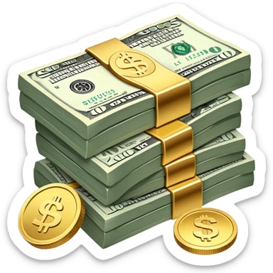 stack of dollar bills and coins sticker