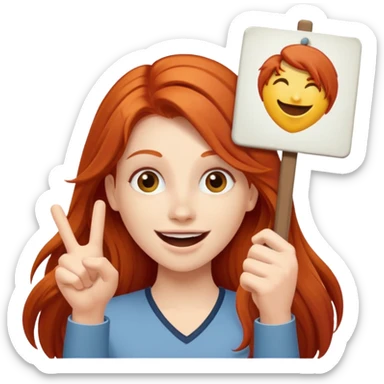 Excited long haired redhead holding a sign that says GTSY sticker