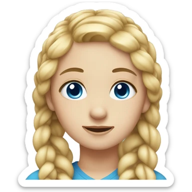 girl with round face, long blonde hair in two braids, blue eyes sticker