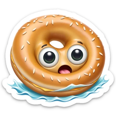 Surfing bagel with googly eyes sticker