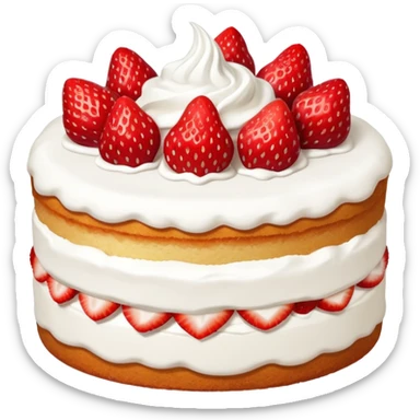 white cake with whole strawberries and whipped cream on top sticker