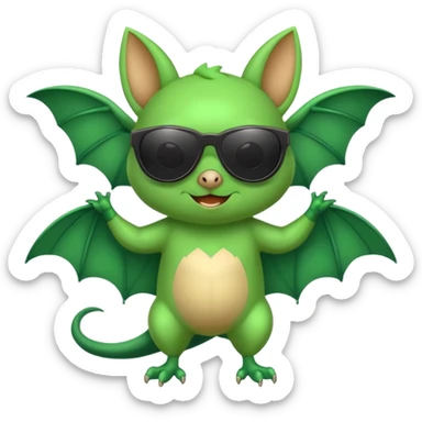 cute green bat with sunglasses, full body sticker
