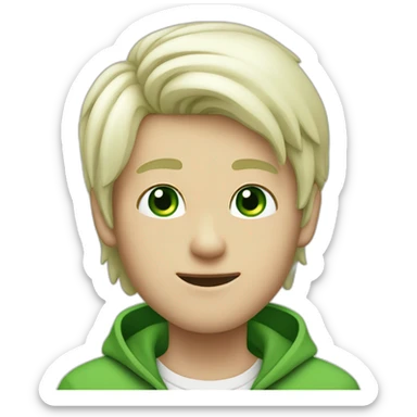 boy with green eyes and dyed white, long hair on top and very short on the sides doing thumbs up sticker