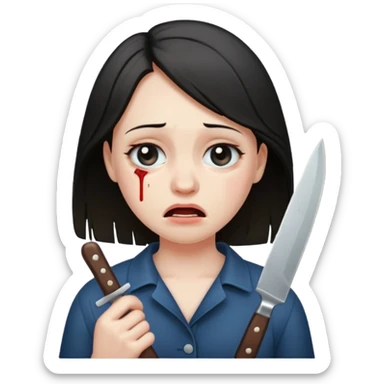 Girl crying holding a knife sticker