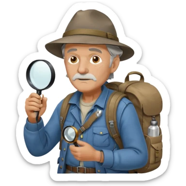 Explorer old Man with backpack and magnifying glass sticker