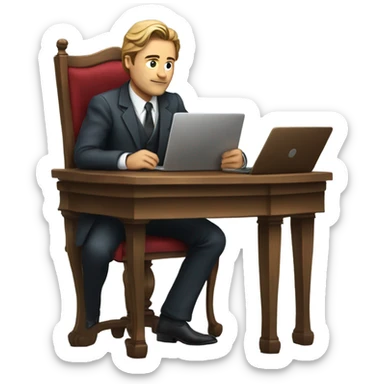 Rich man working setting on a chair and near the table with laptop he is like leonardo dicaprio  sticker