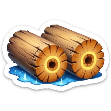 two logs, one propped up sideways on the bottom log, with a sparkle in the foreground sticker