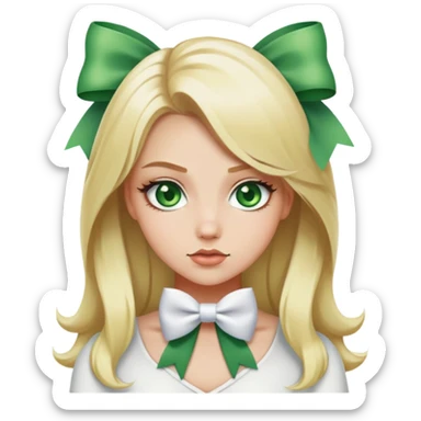 Blonde baddie with green eyes wearing white bow  sticker
