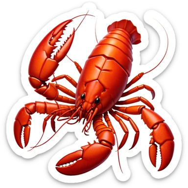 Cinematic bright red rock lobster, detailed hard shell, claws slightly open, freshly cooked, warm glowing tones, rich and indulgent. sticker