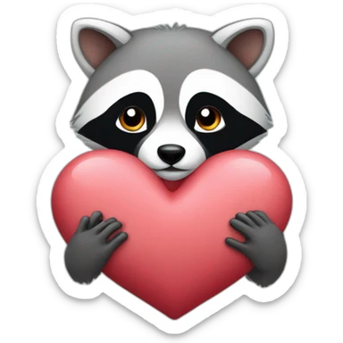 We just see his head, cute racoon with hearts in his hands and he use the heart like a pillow sticker