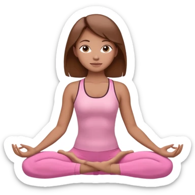 Generate a girl in a yoga pose. She is wearing a pink suit and has brown hair. sticker