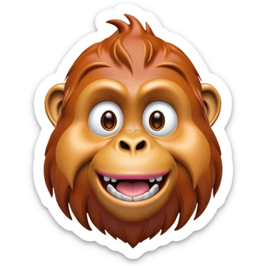 Cinematic Comical Orangutan Portrait Emoji, Head tilted dramatically with an exaggeratedly shocked expression, featuring a robust, animated face with wide, comically expressive eyes full of humorous disbelief, Simplified yet hilariously expressive features, highly detailed, glowing with a slightly sassy glow, high shine, dramatic yet playful, stylized with an air of quirky jungle attitude, soft glowing outline, capturing the essence of a meme-worthy orangutan that looks ready to side-eye its way into viral fame! sticker