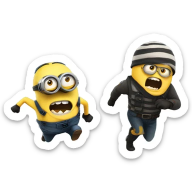 robber minion being chased by minion sticker