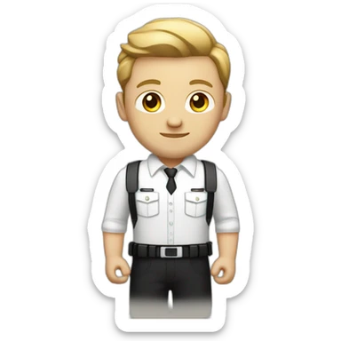 Security agent, white shirt and black pants. and vest. CREAM skin. RAISED HAND WITH SIGN OF APPROVAL. sticker