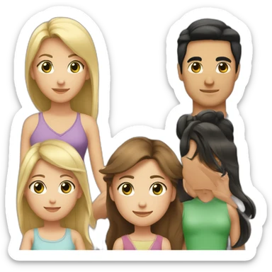 “A family with a man having black hair and Asian black eyes, and a woman with blonde hair and green eyes, and a daughter with brown hair. sticker