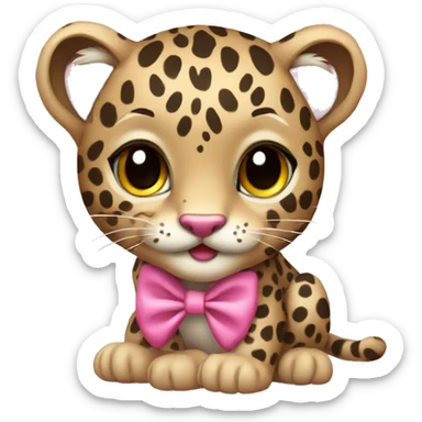 leopard cub with a pink bow sticker
