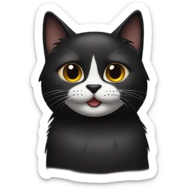 Black cat with a half while moustache sticker