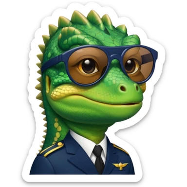 Lizard in navy uniform with  black sunglasses. sticker