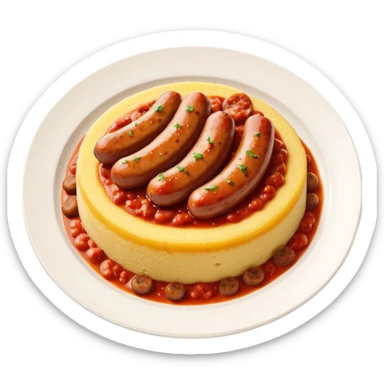 Fammi l’emoji di una polenta con tanto sugo SOPRA e una salsiccia intera sopra (non tagliata) sempre con il sugo   sticker