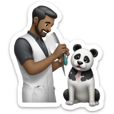 Panda hairdresser grooming a dog sticker