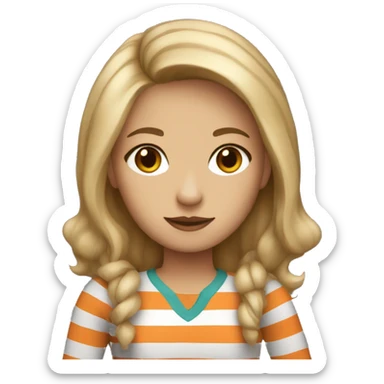a dark blonde with grey eyes and a striped long sleeve shirt with a fox toy sticker