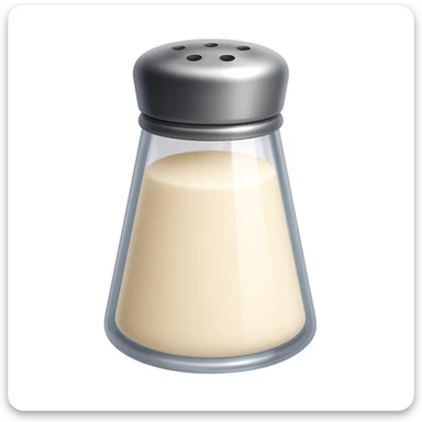 Keep the image exactly the same, just add salt shaker holes to the top of the metallic lid. The style is iOS emoji style, 3D, shiny, smooth gradients, soft shadows, realistic salt shaker shape, no face. Add a subtle highlight to the glass. sticker