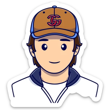 man with medium-length brown hair, Gucci cap sticker