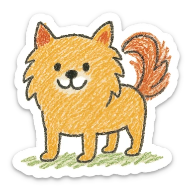 Pomeranian dog, children doodle style, simple lines, playful and friendly sticker