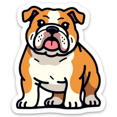 full body bulldog standing, muscular stocky build, short legs sticker