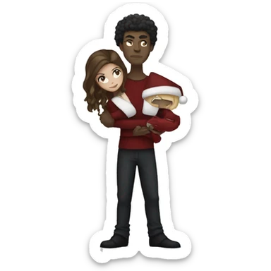 a male vampire next to his lightskin girlfriend in front of a christmas tree sticker
