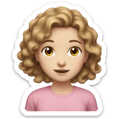 Pale white girl with brown wavy hair, freckles, brown eyes and a pink shirt.  sticker