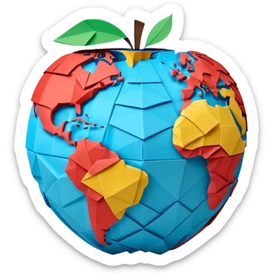 3D render of Papier-Mâché Globe made entirely of folded origami paper, sharp creases, cardboard texture, matte finish, visible paper grain, craft aesthetic, Apple emoji style, isolated on white background --v 6.0 sticker