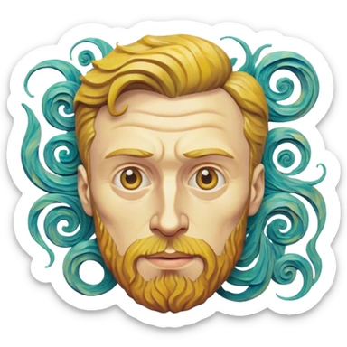 Cinematic Realistic Vincent van Gogh Pop Culture Emoji, featuring an expressive portrayal inspired by the legendary painter rendered with dynamic, swirling textures and artistic lighting. sticker