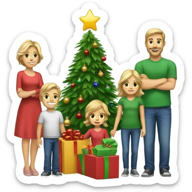 Caucasian Family of 8 Christmas tree and presents  sticker