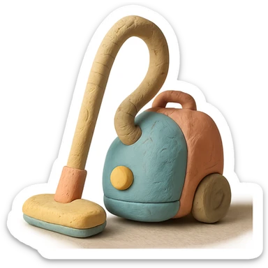 close-up of a vacuum cleaner in claymation style with pastel colors, visible fingerprints, detailed texture sticker