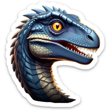 Cinematic Noble jurassic park Velociraptor Portrait Emoji, Poised and menacing, with a sleek, muscular build clad in dark, scaly skin reminiscent of jurassic park Park’s iconic raptor, a sharply curved snout and piercing, intelligent eyes that exude predatory cunning, Simplified yet boldly defined features, highly detailed, glowing with a cool, ominous radiance, high shine, intelligent and relentless, stylized with an air of cinematic prehistoric authority, focused and alert, soft glowing outline, capturing the essence of a watchful and confident jurassic park Velociraptor that appears ready to dash out of the screen with effortless power! sticker