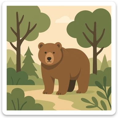 Flat design style grizzly bear in the forest sticker