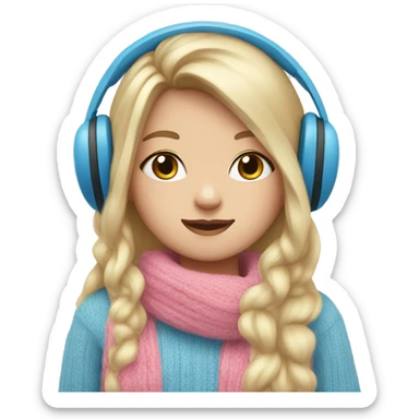 Blonde long hair girl with pink sweater, blue eyes, and white earmuffs  sticker
