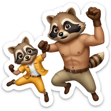 Man punching a raccoon  sticker