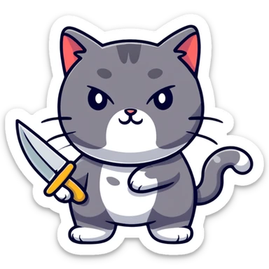 cute cat with a knife sticker